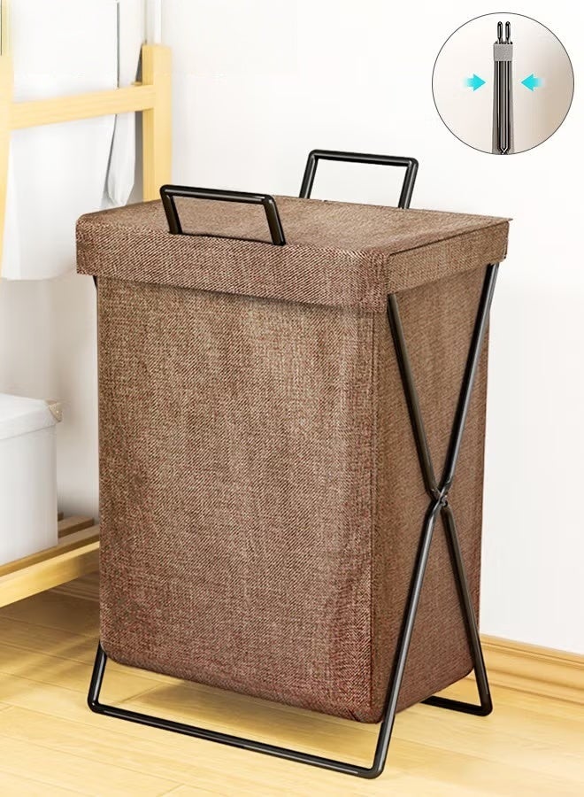 EETU Laundry Hamper,Large Collapsible Laundry Basket With Lid And Handles,Heavy-Duty Frame Clothes Hampers,X-Shaped Dirty Clothes Storage Basket For Bedroom Laundry Dorm Dryer,Laundry Basket Organizer - Image 1